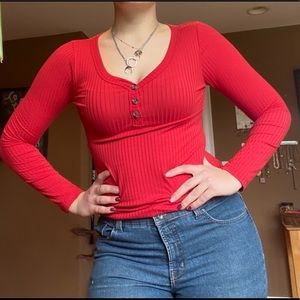 KOHL’S Red Ribbed Long Sleeve Tee